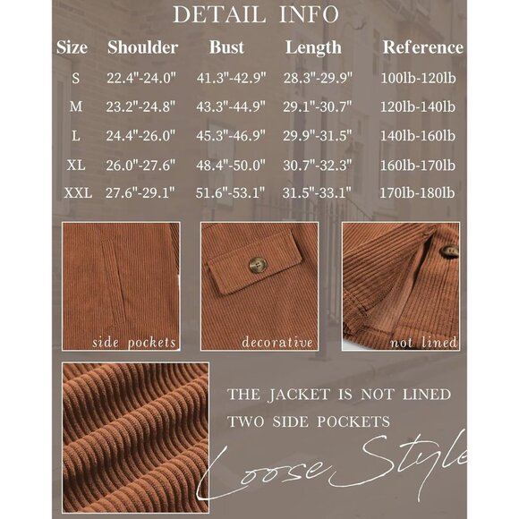 Womens Corduroy Shacket Large Casual Button-Down Long Sleeve Tops - Picture 4 of 7